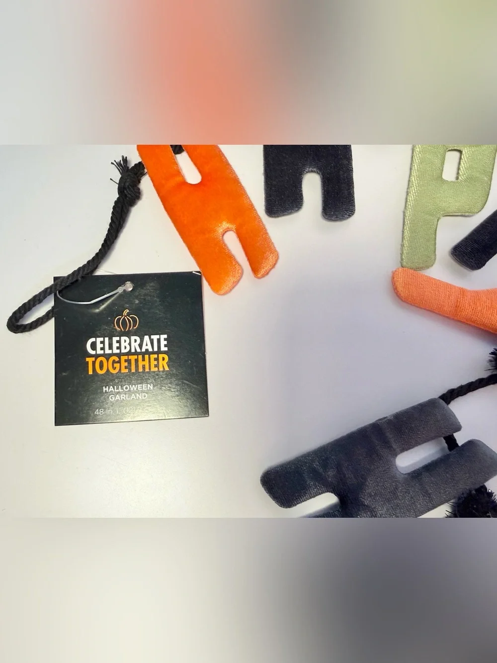 Happy Halloween Velvet Letter Garland in Black, Lime and Orange 48” long